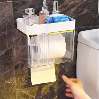 Toilet Tissue Box - Wall Mounted Transparent With Top Shelf