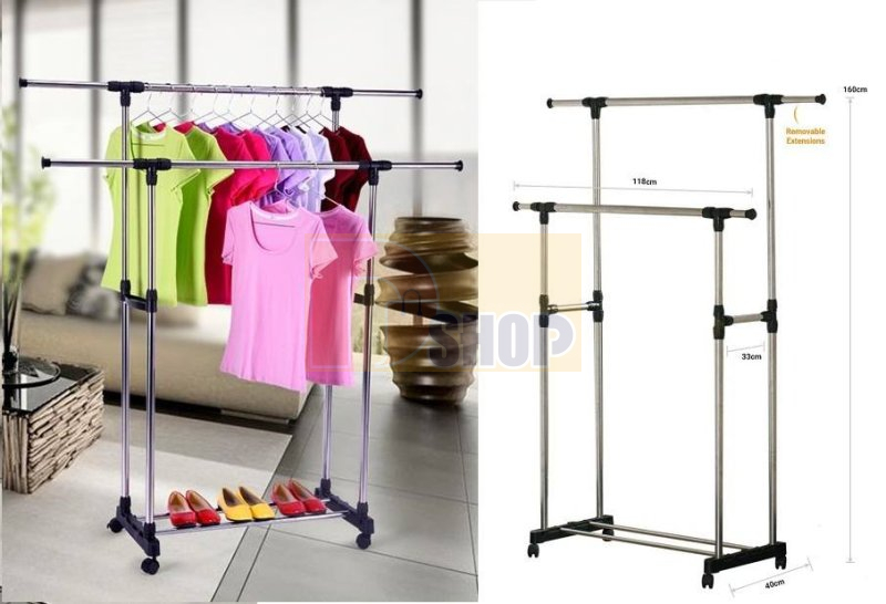 Pole Cloth Rack Double Pole Cloth Rack - 4 feet - Adjustable